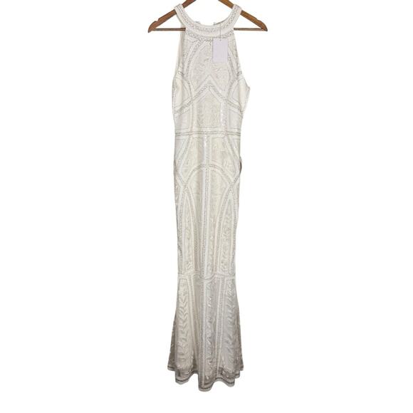Lulus Tell Me Everything White Beaded Halter Formal Gown NWT Size Small - Picture 4 of 12